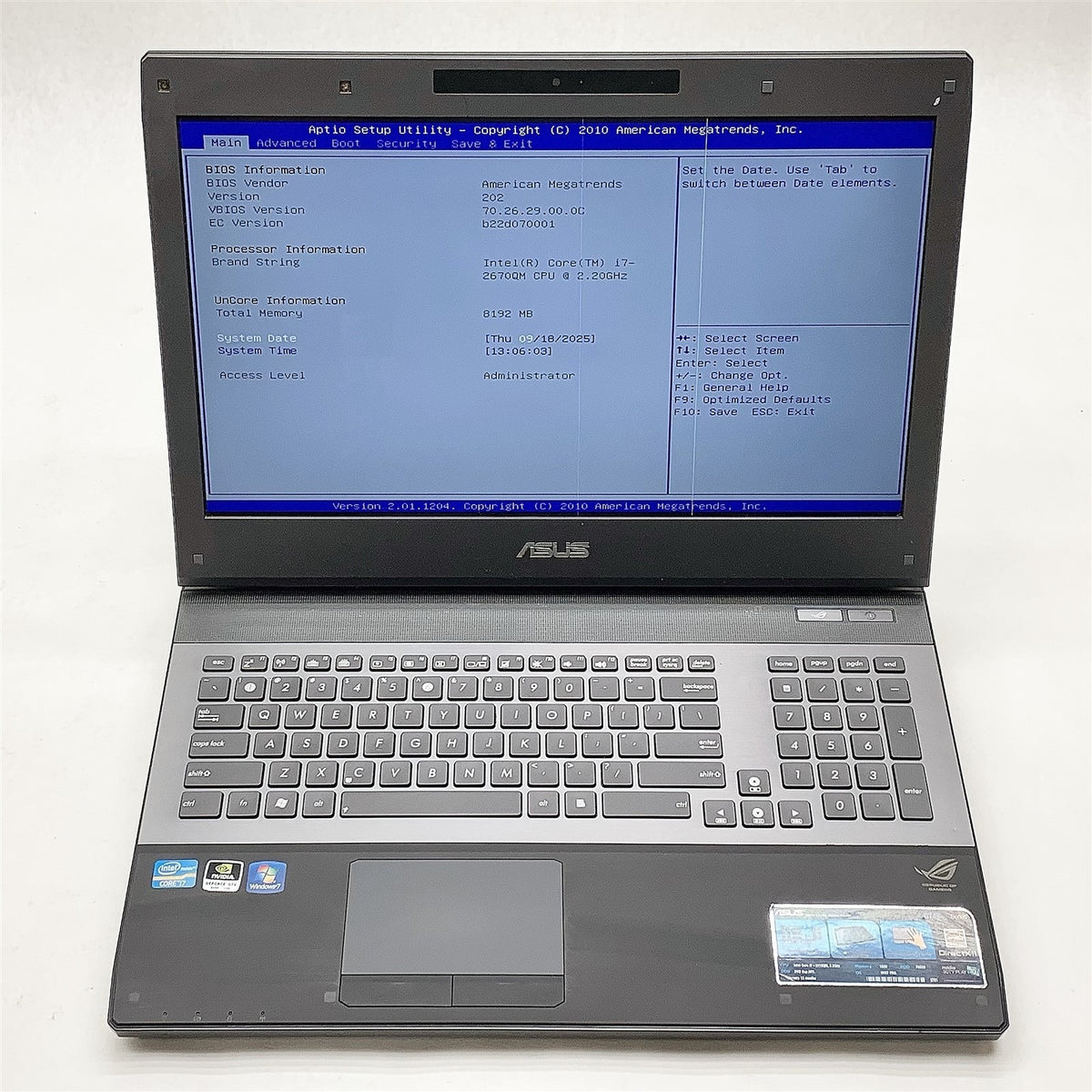 ASUS ROG G74S Laptop Core i7 2670QM 2.20GHZ 17.3