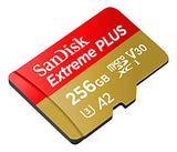 SanDisk Extreme PLUS 256GB microSDXC, U-3 V30, UHS-I MicroSd With Adapter, Memory Card for GOPRO HERO 10, HERO 9, MAX 360, FUSION 360