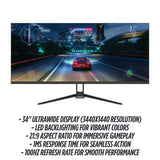 ViewGlow 34" Gaming Monitor, 3440x1440 LED, 1ms Response Time, 100Hz Refresh Rate, Computer Monitor Flat BRAND NEW