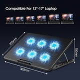 Laptop Cooling Pad with 6 Quiet Fans, 6 Height/ Wind Speed Adjustable 11-17inch - Dual USB Ports