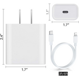 Apple iPad iPhone 20W USB-C Power Adapter Charger + 3 FT, 6 FT USB-C to Lightning Cable