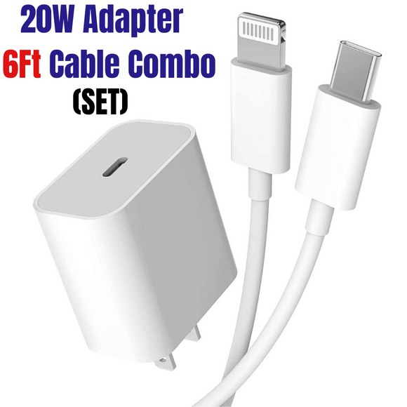 Apple iPad iPhone 20W USB-C Power Adapter Charger + 3 FT, 6 USB-C t –