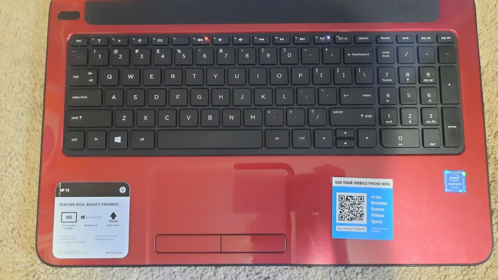 HP Laptop shops 15.6” Intel 4GB Memory, 500GB HDD 15-f272wm Flyer Red Windows 10